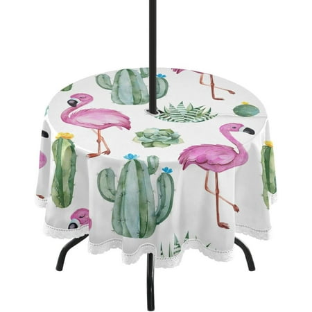

Hyjoy 60 Flamingos Cactus Round Tablecloth with Zipper Umbrella Hole Washable Spillproof Table Cloth Decorative for Picnic Camping Indoor and Outdoor