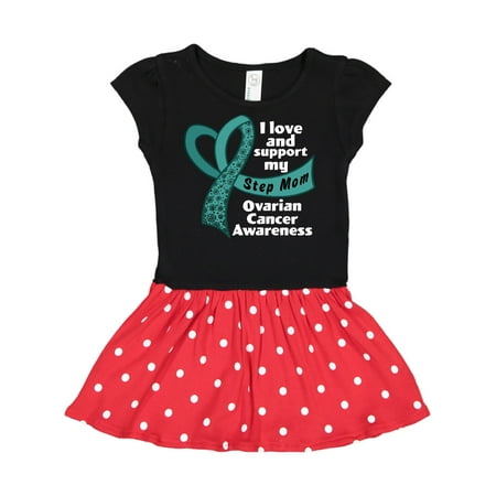 

Inktastic I Love and Support My Step Mom Ovarian Cancer Teal Ribbon Gift Toddler Girl Dress