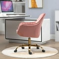 thumbnail image 2 of 360° Swivel Desk Chair,Upholstered Boucle Home Office Task Chair With High Back,Armrest and Golden Base,Height Adjustable Computer Chair Vanity Chair for Living Room,Pink, 2 of 6