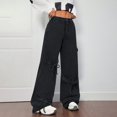 thumbnail image 4 of LWavelet Womens Tie Detail Cargo Wide Leg Jeans Multi Pocket High Waisted Daily Casual Denim Pants Black M, 4 of 6