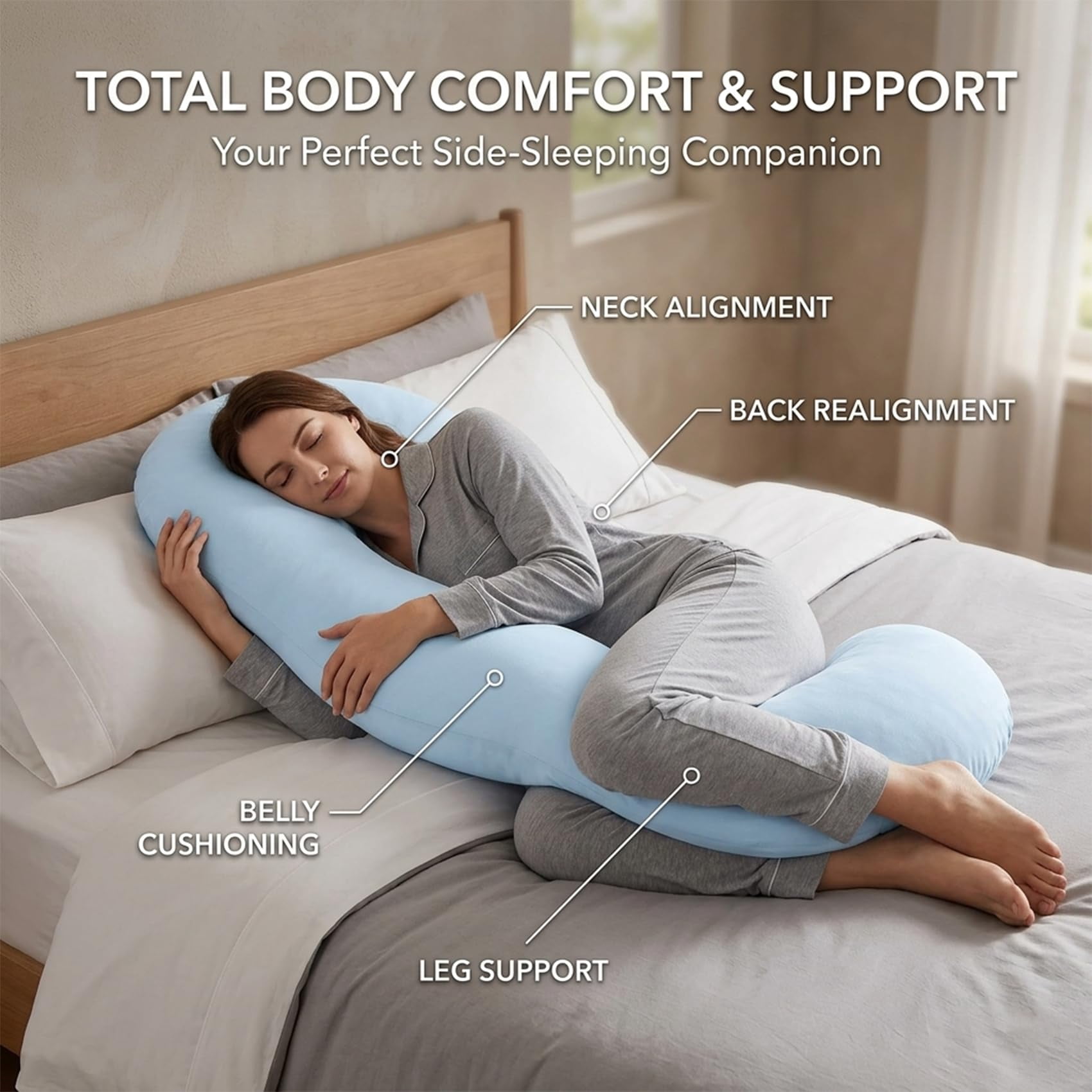 Pea Pod Body Pillow for Adults, Ergonomic Long Hugging Pillow for Side Sleepers, Soft Full Body Support Cushion with Removable Washable Cover for Bed and Sofa