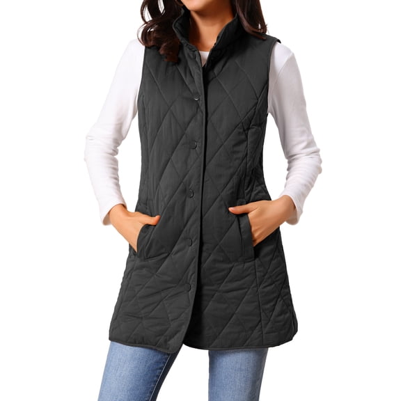 DARING DIVA Women's Stand Collar Sleeveless Puffy Jacket Lightweight Gilet S Black