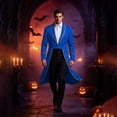thumbnail image 2 of Men's Vintage Gothic Medieval Steampunk Long Tailcoat Jacket Victorian Frock Swallow Coat Uniform Blue XL, 2 of 6