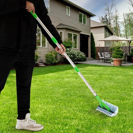LUCKYERMORE 53 Inch Long Heavy Duty Metal Thatch Rake with Adjustable Steel Handle, Durable Lawn & Garden Dethatcher Rake for Soil Loosening, Mulch Leveling, and Efficient Dead Grass & Leaf Removal