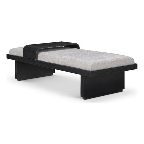 Maklaine Contemporary Light Grey Chenille Fabric Bench in Rich Black Finish