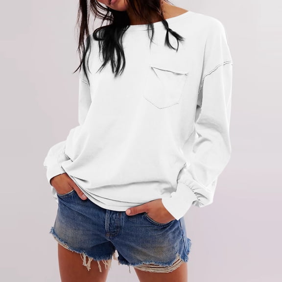tarylea Womens Tops Long Sleeve Crewneck Cinch Cuff Oversized Pullover Casual Loose Fall Solid Color Tops with Pocket