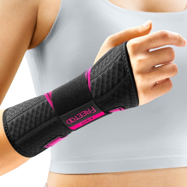 Muñequera FREETOO Carpal Tunnel Night Support, color negro y rosa