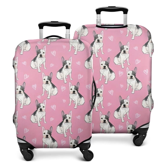 Pink French Bulldog Love Heart Luggage Cover Fashion Suitcase Cover Baggage Covers Fit 25-28 Inch Luggage (Go Travel)