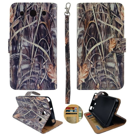 Lg E980 Screen Replacement Camo Grass Wallet Folio Case for LG Optimus G Pro E980 Fashion Flip PU Leather Cover Card ID Card Slots & Stand ()