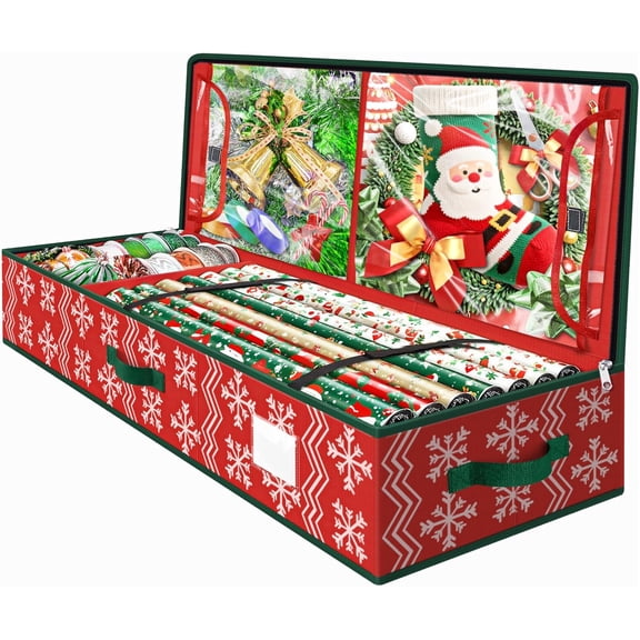 Wrapping Paper Organizer Storage Container, Christmas Wrapping Paper Storage Box for Paper Ornaments,Paper Storage Holder for Holiday Decoration Wave/Red