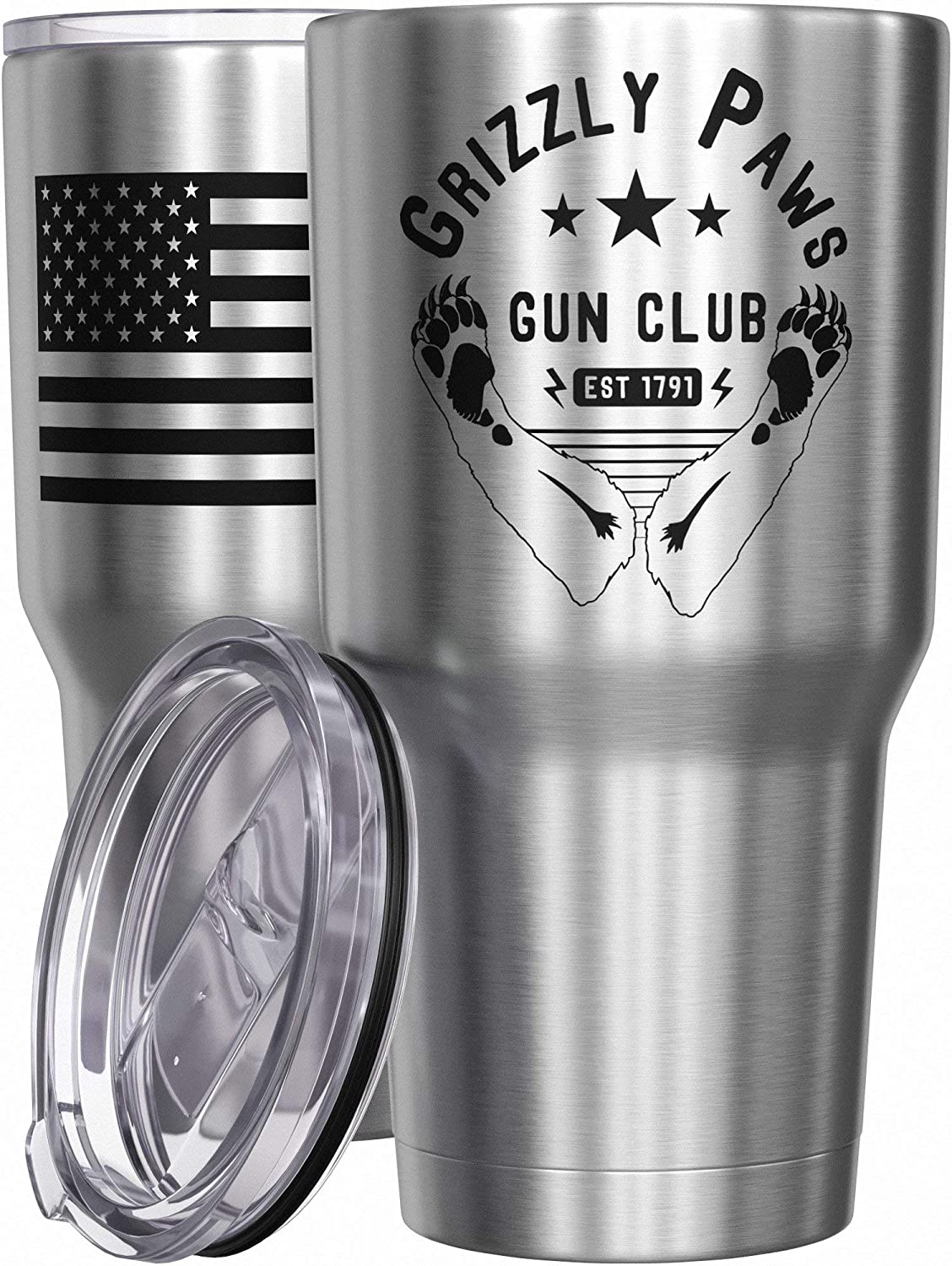  Grizzly Paws Gun Club Patriots Tumbler American Flag Coffee