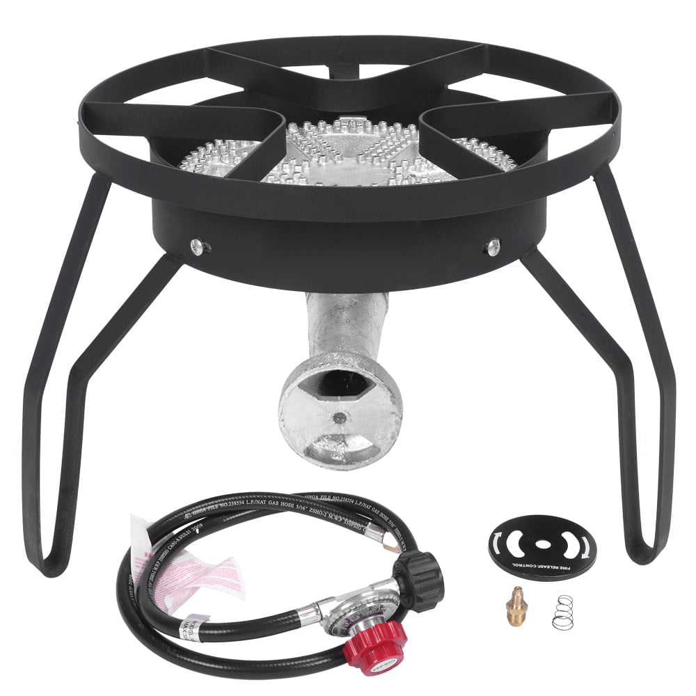 IVV 15.35" Round Propane Gas Single Burner, Heavy Duty 200K BTU, 0-20 PSI, Outdoor Portable Stove for Camping, Parties, Gatherings, Home Brewing (Black)