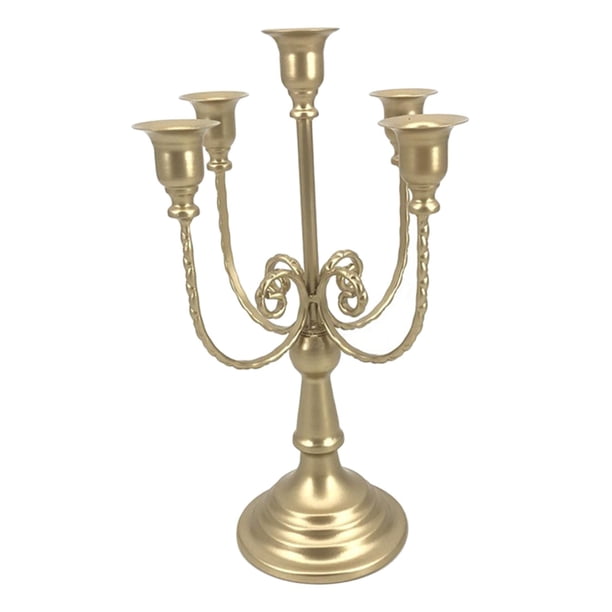 Candelabro de metal de 5 brazos, soporte de pilar, adorno decorativo de regalo para Oro