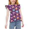 thumbnail image 3 of MKOSPLRT Girls' Easter Bunny Print Ruffle Sleeve T-Shirt Soft Cotton Summer Top Loose Fit Graphic Tees 12 Years, 3 of 7