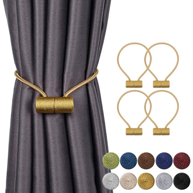 Magnetic Curtain Tiebacks Curtain Clips Rope Rear Curtain Holders Buckles Curtain Binder Curtain Holders for Home Decoration Cafe Office 4 Pieces Golden