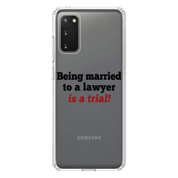 DistinctInk Clear Shockproof Hybrid Case for Galaxy S20 ULTRA / 5G (6.9" Screen) - TPU Bumper Acrylic Back Tempered Glass Screen Protector - Being Married to a Lawyer is a Trial