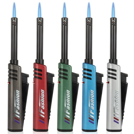 5 Pack Torch Lighters Multipurpose Durable Metal Construction Gas Windproof Lighter Wand Refillable for Kitchen Fireplace Pilot Light DIY BBQ Grill Stove