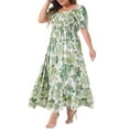 thumbnail image 4 of GRACE & GRANDEUR Women's Plus Size St. Patrick's Day Short Sleeves Square Neck Smocked Boho Floral Maxi Dresses 3X Green, 4 of 6