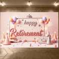 thumbnail image 4 of Pink  Retirement Banner Pastel Balloons Happy Retirement Display Silver Stars Golden Fireworks Celebration Backdrop for Retirement Party Farewell Celebration Indoor Decoration, 4 of 8