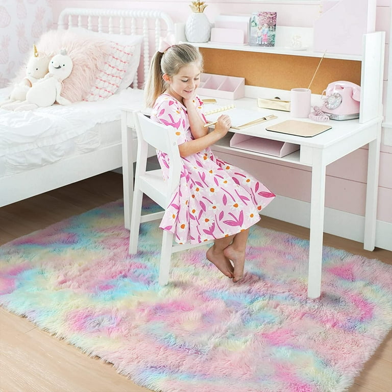 Bath Mat, Rainbow Rugs, Bath Mat for Kids, Fluffy Rug for Kids Room,  Bathroom and Playroom, Set of 1, 20x32inch (50x80cm)