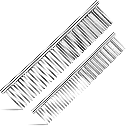ORIEMARS Metal Dog Combs for Grooming Large and Small Dogs, Stainless Steel Cat Combs with