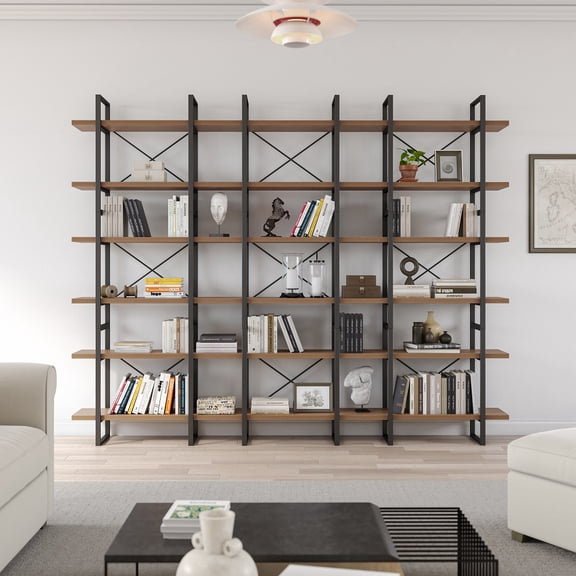 Davee Brown Walnut Color 6 Tiers Display and Storage Room Divider Bookcase