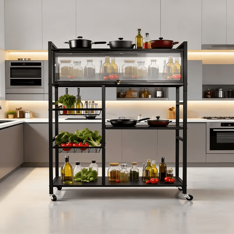 4-Tier Wire Basket Rolling Storage Cart, Metal Shelving Organizer with Wheels for Kitchen, Office, and Bathroom
