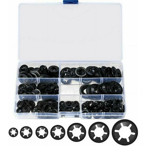 340pcs Starlock Washers, Lock Washers, Lock Washers, Speed Clip Fastener Washers - M3/M4/M5/M6/M8/M10/M12, Black