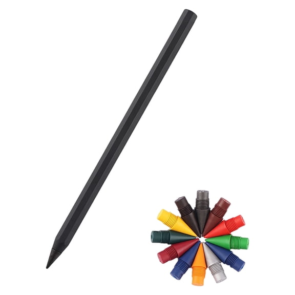 Innovative Forever Pencil Metal Alloy Design Never Needs Sharpening Includes 12 Color Nibs Reusable for Endless Writing Drawing