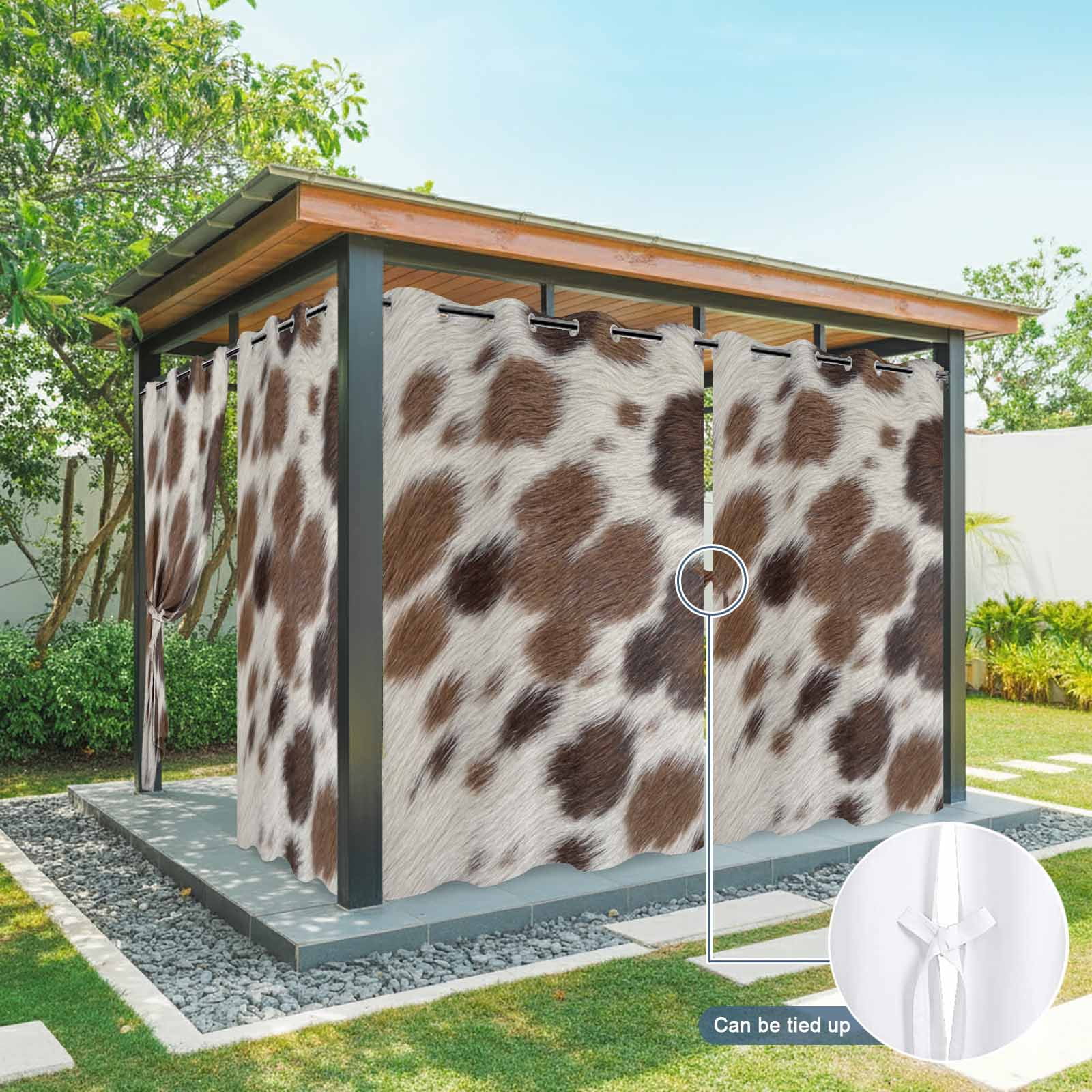 Brown Fur Texture Outdoor Curtains for Patio, Country Farm Animal Classic Beige Brown Spots Sunshade Privacy Drapes Grommet Waterproof Outside Curtains for Porch/Cabana/Balcony 54"x 84", 2 Panel