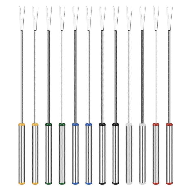 12pcs 24cm Stainless Steel Fondue Forks Cheese Fondue Forks with Heat Resistant Handle for Chocolate Fountain Cheese Fondue Roast Marshmallows
