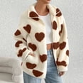 thumbnail image 5 of WTOBBY Women's Loose Winter Cardigan with Long Sleeve, Zipper Front, Solid Color, and Heart Print Plush Jacket,Khaki S, 5 of 5
