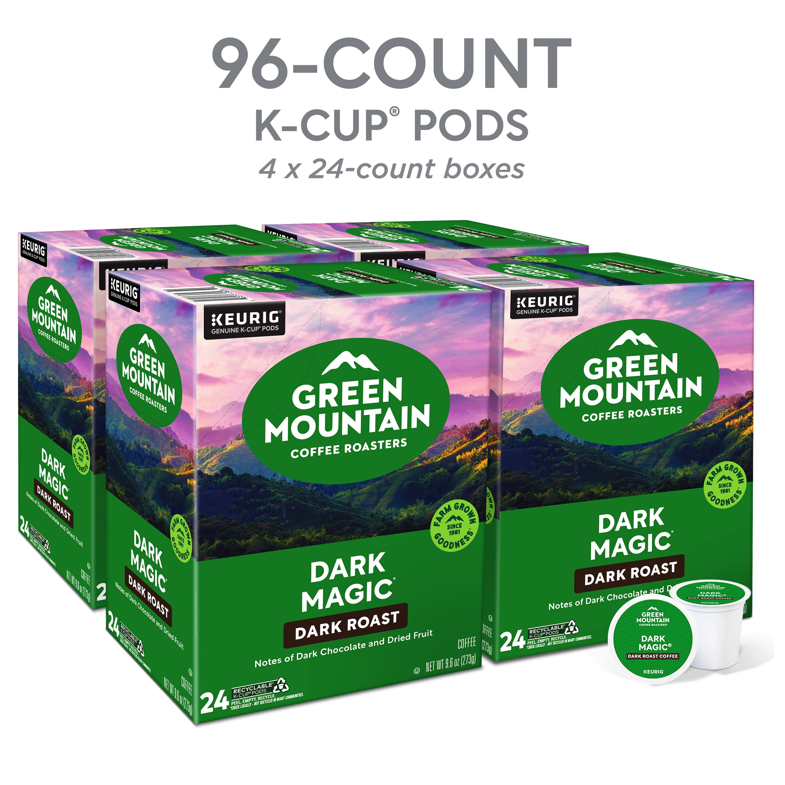 (4 pack) Green Mountain Coffee Roasters, Dark Magic Dark Roast K-Cup Coffee Pods, 24 Count