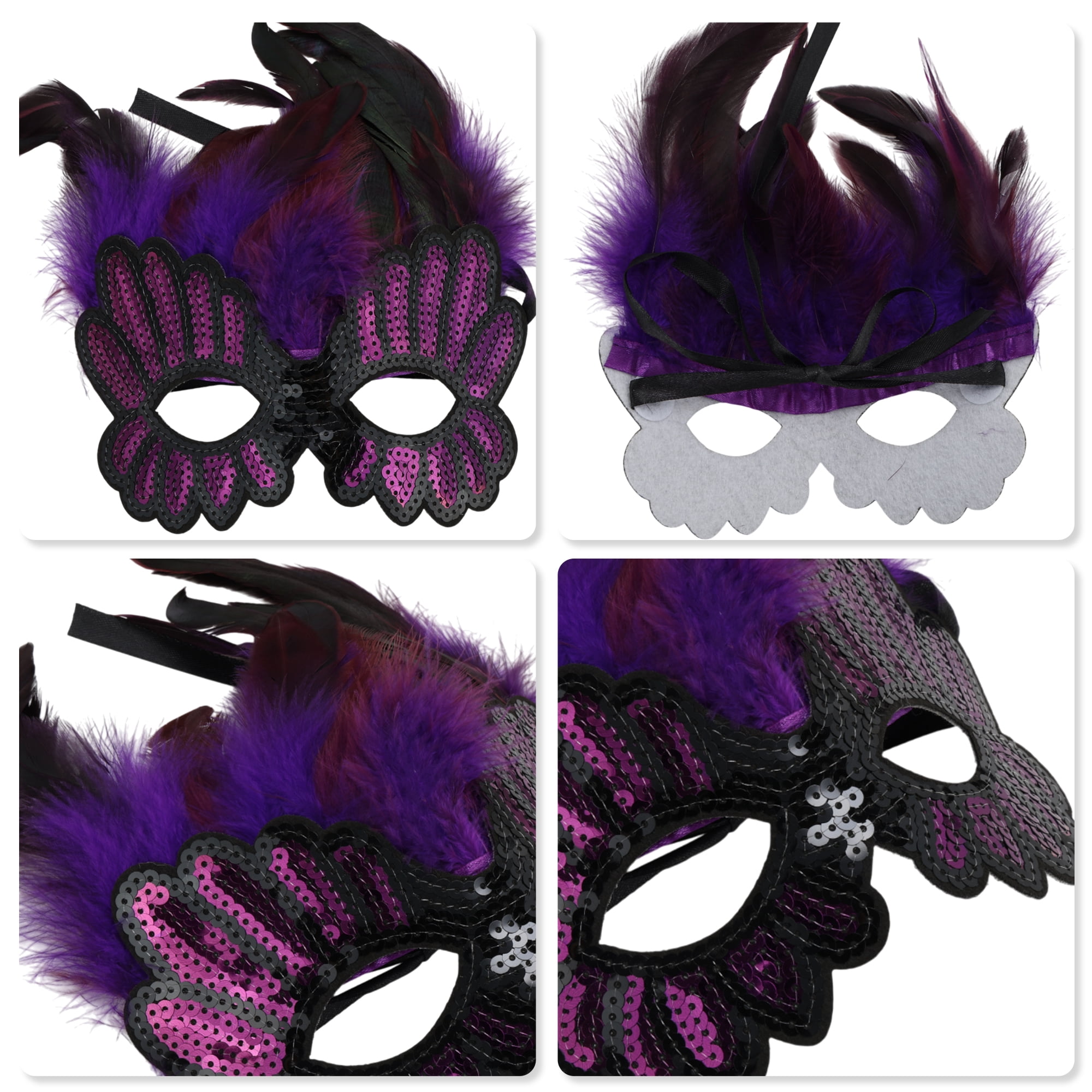 Unique Bargains 1 Pack Elegant Sequined Feathers Party Mask Purple, Black
