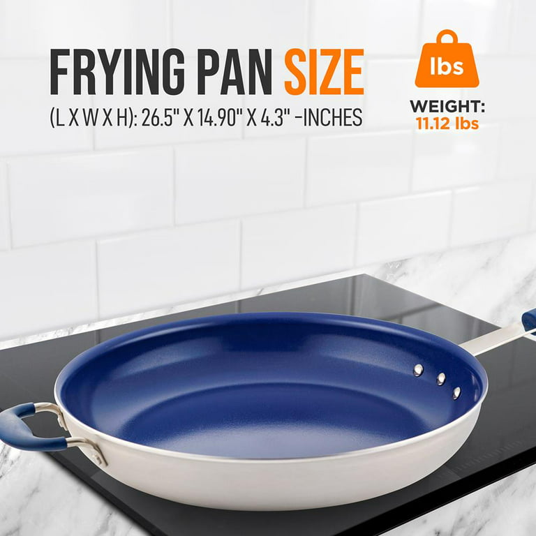 NutriChef 14” Fry Pan With Lid - Extra Large Skillet Nonstick Frying Pan  with Golden Titanium Coated Silicone Handle, Ceramic Coating,  Stain-Resistant