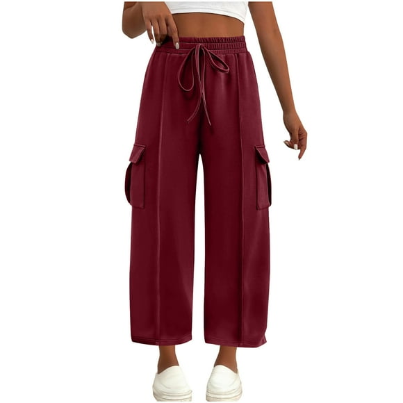 Burgundy Wine High Leg Flare Wide Leg Straight Leg Plain Bootcut Leg Pants for Women Fall Summer Spandex Loose Fit Pants Ladies 2025 Clothing Fashion XXL