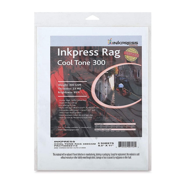 Inkpress Rag Digital Paper - Cool Tone, 200 gsm, 8-1/2" x 11", 25 Sheets