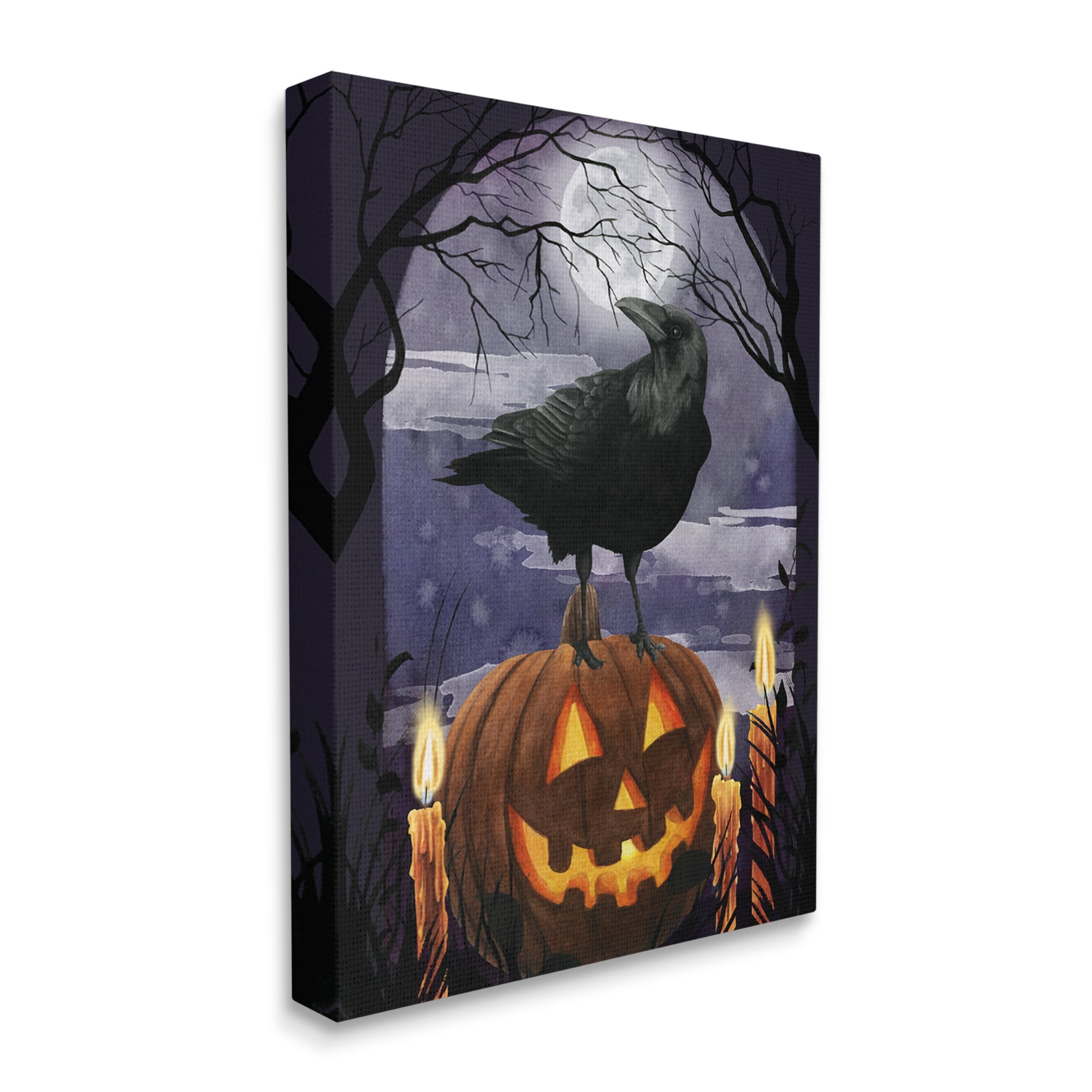 Stupell Industries Spooky Halloween Night Sky Crow Jack-o'-lantern Full Moon, 24 x 30, Design by Grace Popp