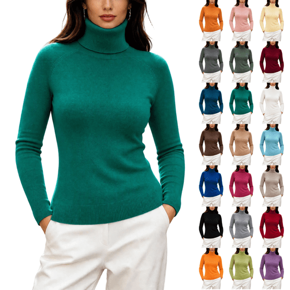 Womens Sweaters Classic Long Sleeve Turtleneck Lightweight Soft Sweaters Casual Basic Stretchy Slim Fit Knitted Pullover Tops,Sizes M-3XL