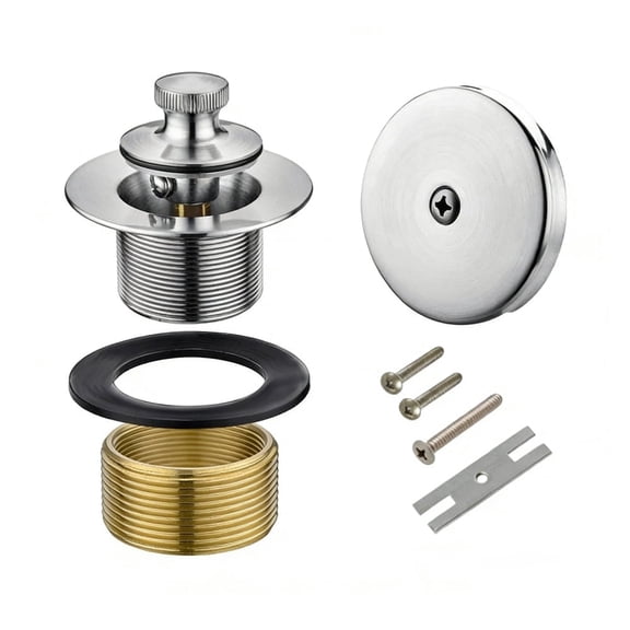 Tub Drain and Overflow Kit, Bath Tub Drain Trim Set Conversion Kit Assembly w/ Single Hole Overflow Faceplate, Lift & Turn Bathtub Drain Stopper w/ Drain Fine/Coarse Thread Conversion Twist
