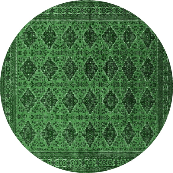 Ahgly Company Indoor Round Oriental Emerald Green Industrial Area Rugs, 3' Round