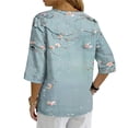 thumbnail image 5 of LEKWK Womens Summer Linen Top Bird Floral Print Trendy Tops 3/4 Sleeve Going Out Tops V Neck Button Decor Art Style Vacation Wear, 5 of 7