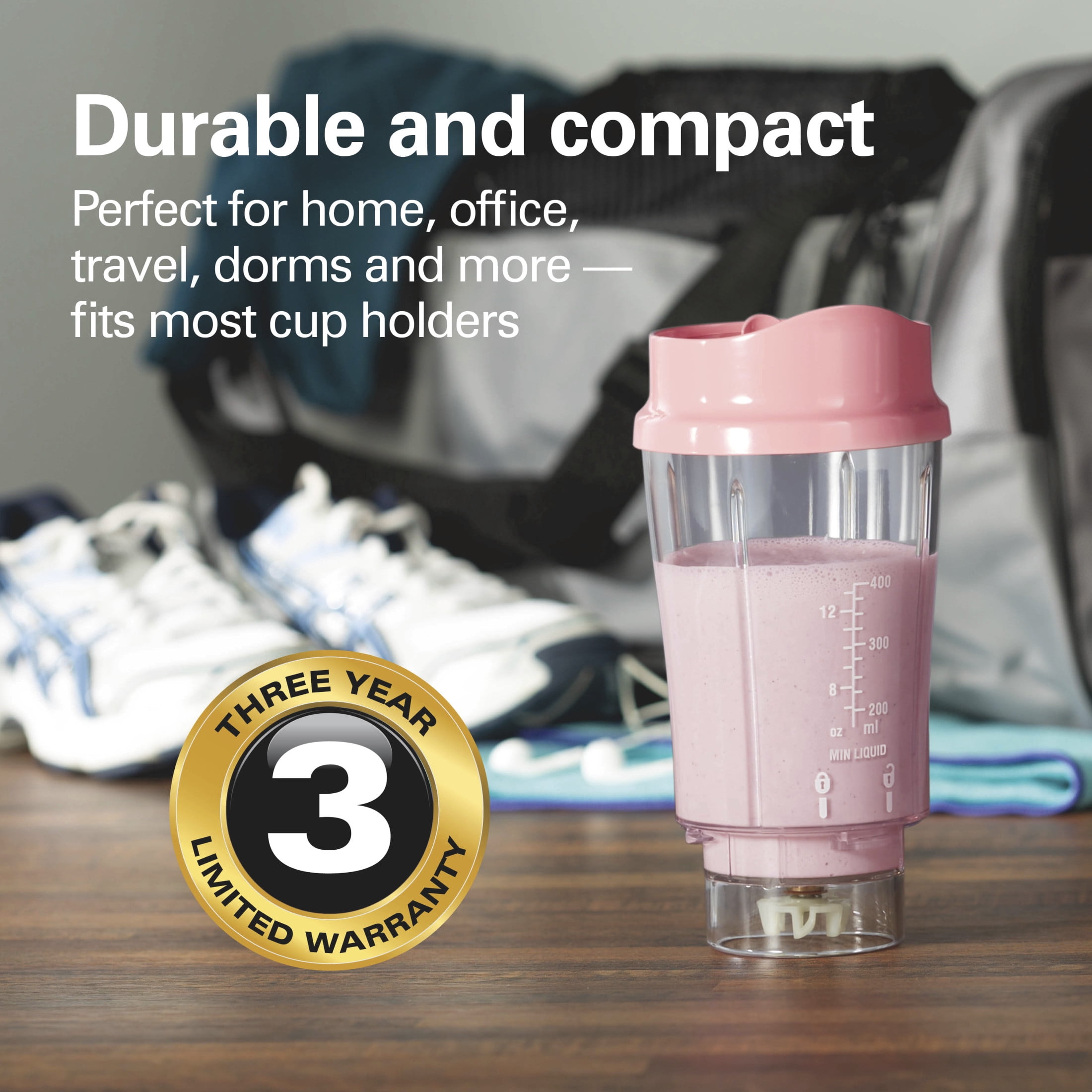 Hamilton Beach Personal Blender for Smoothies with Travel Lid, 14 oz, Coral