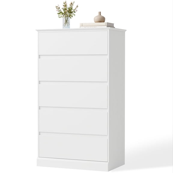 White 5 Drawers Dresser for Bedroom, Modern Chest of Drawers, Wood Storage Dresser with Deep Drawers for Living Room Hallway Entryway,