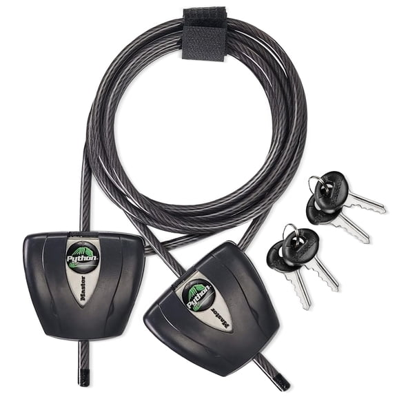 Master Lock Python Cable Lock, 6ft Long, Braided Steel with Keyed Locking Mechanism, Black, 2 pack