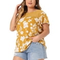 thumbnail image 4 of Agnes Orinda Women's Plus Size Tops Floral Print Round Neck Lace Flared Short Sleeve Keyhole Back Blouse 3X Yellow, 4 of 6