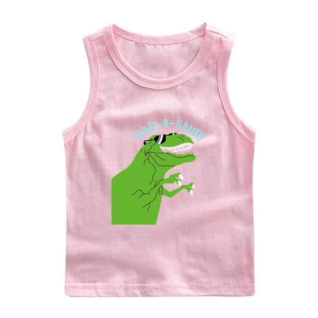 Économies d'Été! SROBPTY Garçons Filles Chemises d'Été Hauts, T-Shirt de Base à Col Rond d'Été pour Enfants à la Mode Sans Manches Rose pour Garçons, 5 Ans