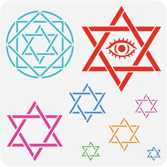Star of David Painting Stencil 11.8x11.8 inch Large Hexagram Square Round Pattern Template Plastic PET Geometric Figure Stencil Eye Template Daily Theme for DIY Crafts Handwork 1pc