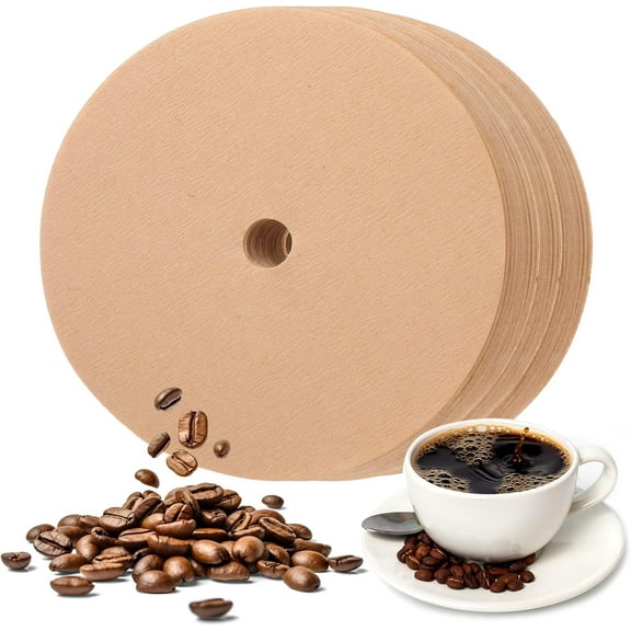 Disposable Paper Coffee Filters, 200Pcs Brown Round Percolator Filter for Camping Coffee Pot Unbleached Percolator Coffee Filters with Hole for Home Office Supplies