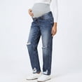 thumbnail image 2 of MEZZALL Solid Color Women High Waist Maternity Jeans Pregnancy Comfort Stretch Denim Over Belly Pants Loose Fit Straight Leg Casual Trousers Soft Pregnant Trousers, 2 of 8